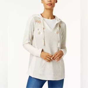 Style & Co. Gray Floral Embroidered Hoodie
